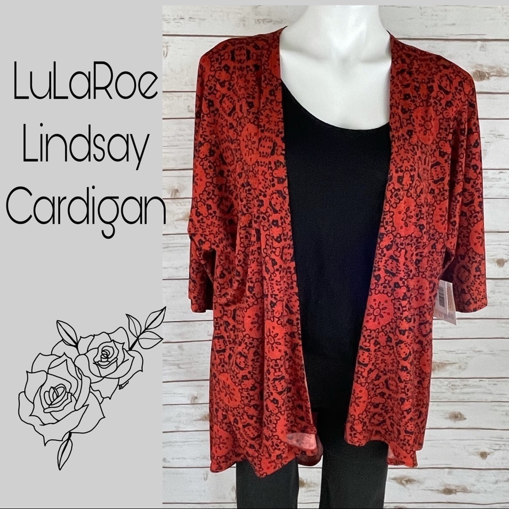 LuLaRoe Lindsay Orange & Black Cardigan Kimono